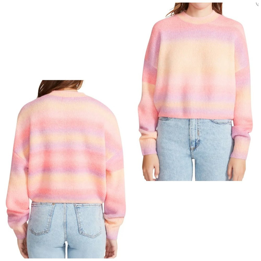 NWT BB DAKOTA STEVE MADDEN PASTEL OMBRE CROP TOP SWEATER-LARGE